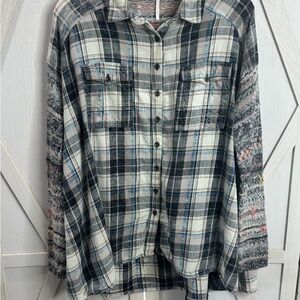 Free People Multicolor Plaid Button Down Shirt